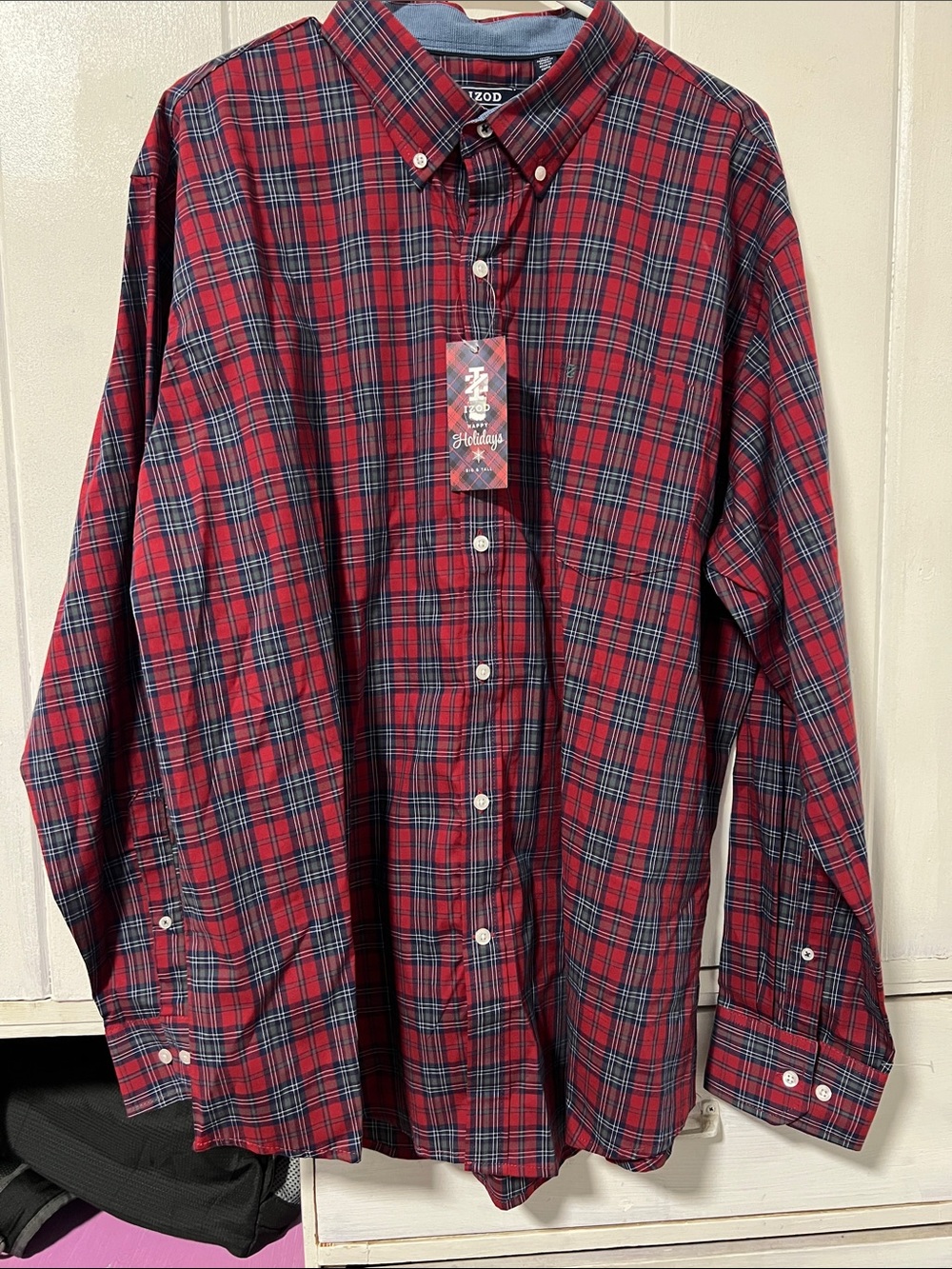 Izod Red and Navy Plaid Button-Down Shirt